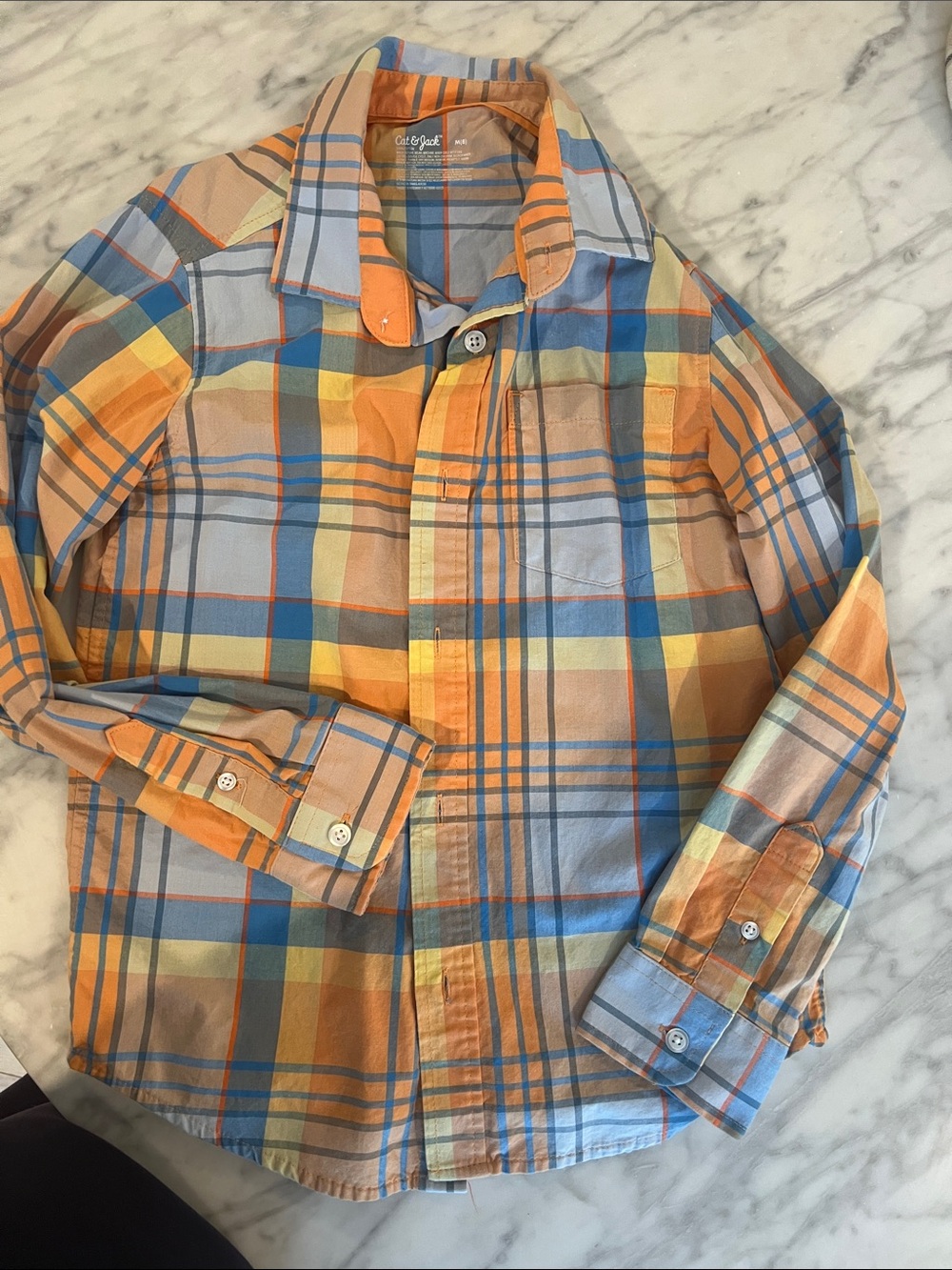 Cat & Jack Orange, Blue & Tan Plaid Button-Up Shirt